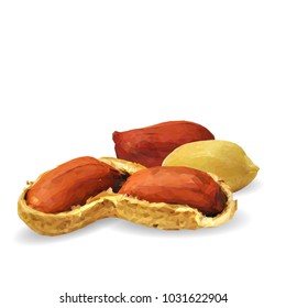 Fresh, nutritious, tasty peanut. Nuts ingredients in triangulation technique. Vector illustration. Nuts ingredients in triangulation technique. Peanut low poly