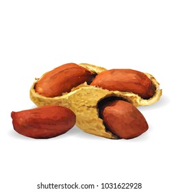 Fresh, nutritious, tasty peanut. Nuts ingredients in triangulation technique. Vector illustration. Nuts ingredients in triangulation technique. Peanut low poly
