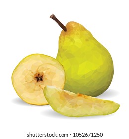 Fresh, nutritious and tasty pear. Symbols of fruits. Elements for label design. Vector illustration. Fruits ingredients in triangulation technique. Pear low poly.