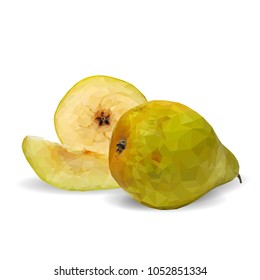 Fresh, nutritious and tasty pear. Symbols of fruits. Elements for label design. Vector illustration. Fruits ingredients in triangulation technique. Pear low poly.