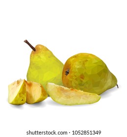 Fresh, nutritious and tasty pear. Symbols of fruits. Elements for label design. Vector illustration. Fruits ingredients in triangulation technique. Pear low poly.