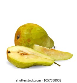 Fresh, nutritious and tasty pear. Symbols of fruits. Elements for label design. Vector illustration. Fruits ingredients in triangulation technique. Pear low poly.