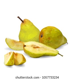 Fresh, nutritious and tasty pear. Symbols of fruits. Elements for label design. Vector illustration. Fruits ingredients in triangulation technique. Pear low poly.