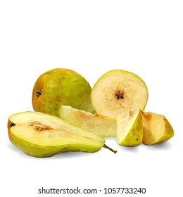 Fresh, nutritious and tasty pear. Symbols of fruits. Elements for label design. Vector illustration. Fruits ingredients in triangulation technique. Pear low poly.