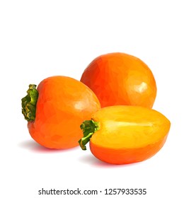 Fresh, nutritious and tasty persimmon. Symbols of fruits. Elements for label design. Vector illustration. Fruits ingredients in triangulation technique. Persimmon low poly.