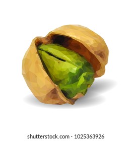 Fresh, nutritious, tasty pistachios. Nuts ingredients in triangulation technique. Vector illustration. Nuts ingredients in triangulation technique. Pistachios low poly