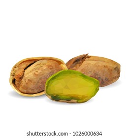 Fresh, nutritious, tasty pistachios. Nuts ingredients in triangulation technique. Vector illustration. Nuts ingredients in triangulation technique. Pistachios low poly