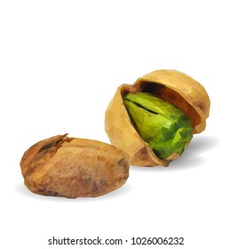 Fresh, nutritious, tasty pistachios. Nuts ingredients in triangulation technique. Vector illustration. Nuts ingredients in triangulation technique. Pistachios low poly