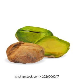 Fresh, nutritious, tasty pistachios. Nuts ingredients in triangulation technique. Vector illustration. Nuts ingredients in triangulation technique. Pistachios low poly
