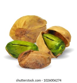 Fresh, nutritious, tasty pistachios. Nuts ingredients in triangulation technique. Vector illustration. Nuts ingredients in triangulation technique. Pistachios low poly