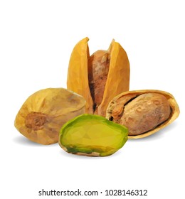 Fresh, nutritious, tasty pistachios. Nuts ingredients in triangulation technique. Vector illustration. Nuts ingredients in triangulation technique. Pistachios low poly