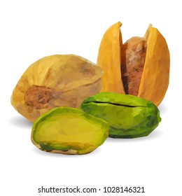 Fresh, nutritious, tasty pistachios. Nuts ingredients in triangulation technique. Vector illustration. Nuts ingredients in triangulation technique. Pistachios low poly