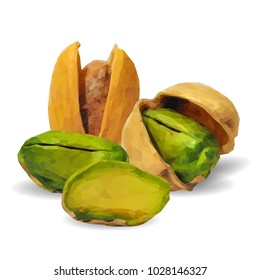 Fresh, nutritious, tasty pistachios. Nuts ingredients in triangulation technique. Vector illustration. Nuts ingredients in triangulation technique. Pistachios low poly