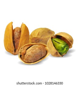 Fresh, nutritious, tasty pistachios. Nuts ingredients in triangulation technique. Vector illustration. Nuts ingredients in triangulation technique. Pistachios low poly
