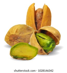 Fresh, nutritious, tasty pistachios. Nuts ingredients in triangulation technique. Vector illustration. Nuts ingredients in triangulation technique. Pistachios low poly