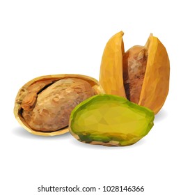 Fresh, nutritious, tasty pistachios. Nuts ingredients in triangulation technique. Vector illustration. Nuts ingredients in triangulation technique. Pistachios low poly