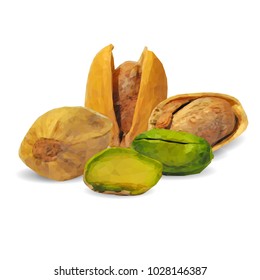 Fresh, nutritious, tasty pistachios. Nuts ingredients in triangulation technique. Vector illustration. Nuts ingredients in triangulation technique. Pistachios low poly