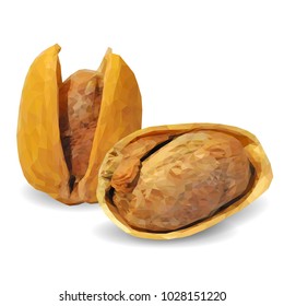 Fresh, nutritious, tasty pistachios. Nuts ingredients in triangulation technique. Vector illustration. Nuts ingredients in triangulation technique. Pistachios low poly