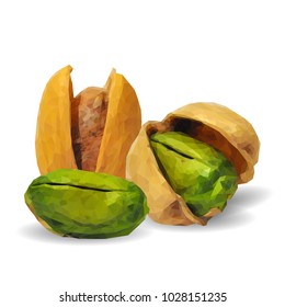 Fresh, nutritious, tasty pistachios. Nuts ingredients in triangulation technique. Vector illustration. Nuts ingredients in triangulation technique. Pistachios low poly