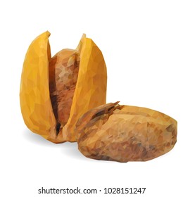 Fresh, nutritious, tasty pistachios. Nuts ingredients in triangulation technique. Vector illustration. Nuts ingredients in triangulation technique. Pistachios low poly