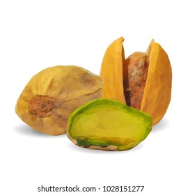 Fresh, nutritious, tasty pistachios. Nuts ingredients in triangulation technique. Vector illustration. Nuts ingredients in triangulation technique. Pistachios low poly