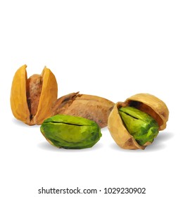 Fresh, nutritious, tasty pistachios. Nuts ingredients in triangulation technique. Vector illustration. Nuts ingredients in triangulation technique. Pistachios low poly