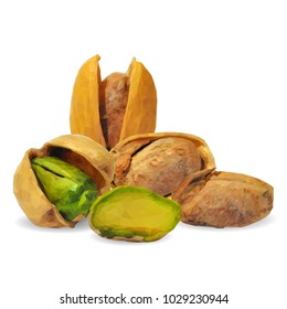 Fresh, nutritious, tasty pistachios. Nuts ingredients in triangulation technique. Vector illustration. Nuts ingredients in triangulation technique. Pistachios low poly