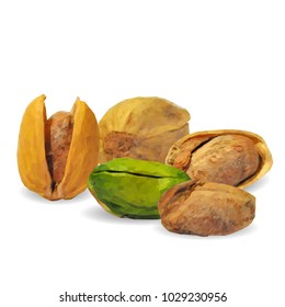 Fresh, nutritious, tasty pistachios. Nuts ingredients in triangulation technique. Vector illustration. Nuts ingredients in triangulation technique. Pistachios low poly