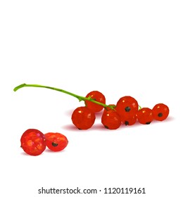 Fresh, nutritious and tasty red currant. Symbols of berries. Elements for label design. Vector illustration. Berries ingredients in triangulation technique. Red currant low poly.