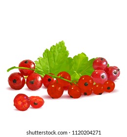 Fresh, nutritious and tasty red currant. Symbols of berries. Elements for label design. Vector illustration. Berries ingredients in triangulation technique. Red currant low poly.