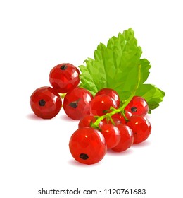 Fresh, nutritious and tasty red currant. Symbols of berries. Elements for label design. Vector illustration. Berries ingredients in triangulation technique. Red currant low poly.