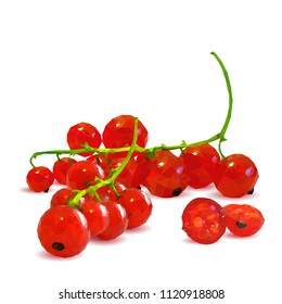 Fresh, nutritious and tasty red currant. Symbols of berries. Elements for label design. Vector illustration. Berries ingredients in triangulation technique. Red currant low poly.