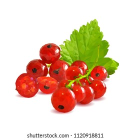 Fresh, nutritious and tasty red currant. Symbols of berries. Elements for label design. Vector illustration. Berries ingredients in triangulation technique. Red currant low poly.