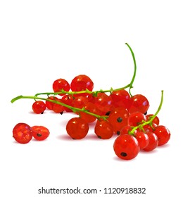 Fresh, nutritious and tasty red currant. Symbols of berries. Elements for label design. Vector illustration. Berries ingredients in triangulation technique. Red currant low poly.