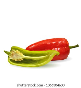 Fresh, nutritious, tasty red and green pepper. Vector illustration. Vegetables ingredients in triangulation technique. Pepper low poly.