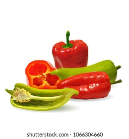 Fresh, nutritious, tasty red and green pepper. Vector illustration. Vegetables ingredients in triangulation technique. Pepper low poly.