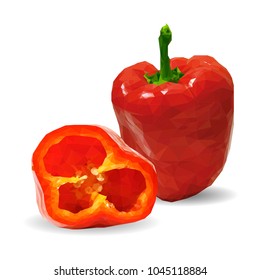 Fresh, nutritious, tasty red pepper. Vector illustration. Fruits ingredients in triangulation technique. Red pepper low poly.