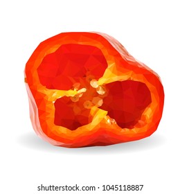Fresh, nutritious, tasty red pepper. Vector illustration. Fruits ingredients in triangulation technique. Red pepper low poly.