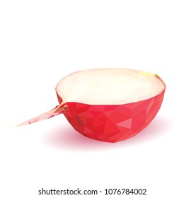 Fresh, nutritious, tasty red radish. Vector illustration. Vegetables ingredients in triangulation technique. Radish low poly.