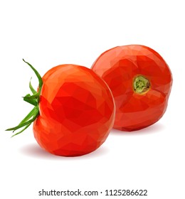 Fresh, nutritious, tasty red tomatoes. Delicious and healthy lunch. Vector illustration. Vegetables ingredients in triangulation technique. Tomato low poly. Cutting vegetable.