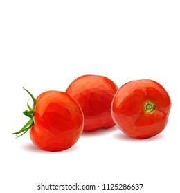 Fresh, nutritious, tasty red tomatoes. Delicious and healthy lunch. Vector illustration. Vegetables ingredients in triangulation technique. Tomato low poly. Cutting vegetable.