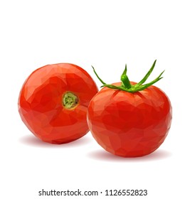 Fresh, nutritious, tasty red tomatoes. Delicious and healthy lunch. Vector illustration. Vegetables ingredients in triangulation technique. Tomato low poly. Cutting vegetable.