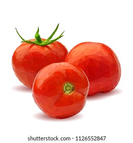 Fresh, nutritious, tasty red tomatoes. Delicious and healthy lunch. Vector illustration. Vegetables ingredients in triangulation technique. Tomato low poly. Cutting vegetable.