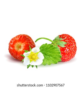 Fresh, nutritious and tasty strawberries. Bloom of strawberries. Elements for label design. Vector illustration. Berries ingredients in triangulation technique. Strawberries low poly.