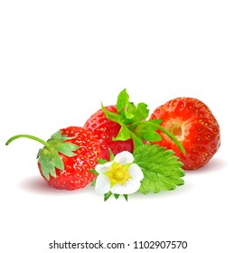 Fresh, nutritious and tasty strawberries. Bloom of strawberries. Elements for label design. Vector illustration. Berries ingredients in triangulation technique. Strawberries low poly.