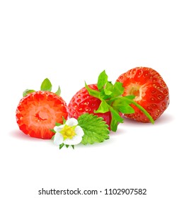 Fresh, nutritious and tasty strawberries. Bloom of strawberries. Elements for label design. Vector illustration. Berries ingredients in triangulation technique. Strawberries low poly.