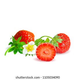 Fresh, nutritious and tasty strawberries. Bloom of strawberries. Elements for label design. Vector illustration. Berries ingredients in triangulation technique. Strawberries low poly.