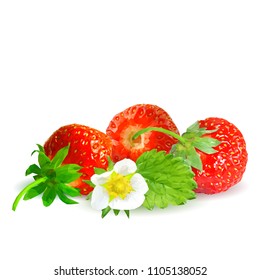 Fresh, nutritious and tasty strawberries. Bloom of strawberries. Elements for label design. Vector illustration. Berries ingredients in triangulation technique. Strawberries low poly.