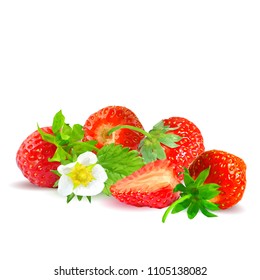 Fresh, nutritious and tasty strawberries. Bloom of strawberries. Elements for label design. Vector illustration. Berries ingredients in triangulation technique. Strawberries low poly.