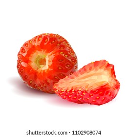 Fresh, nutritious and tasty strawberries. Symbols of berries. Elements for label design. Vector illustration. Berries ingredients in triangulation technique. Strawberries low poly.